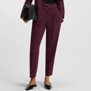 NEW Size 0 Hugo Boss Regular Fit Straight Leg Cropped Maroon High Rise Trouser